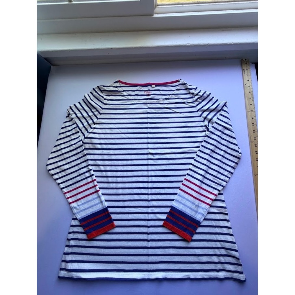 Preppy Boden Women's Navy Blue White 100% Cotton Breton Top Size US 12